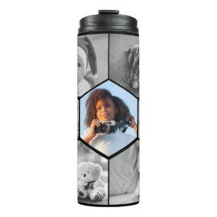 Black and White Hexagon Photo Collage Thermal Tumbler