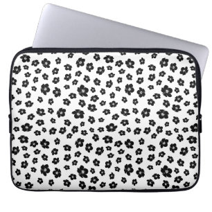 Black and White Hibiscus Floral Laptop Sleeve