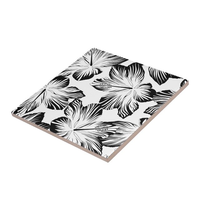 Black and white hibiscus tile (Side)