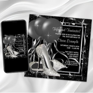 Black and White High Heels Womans Birthday Party Invitation