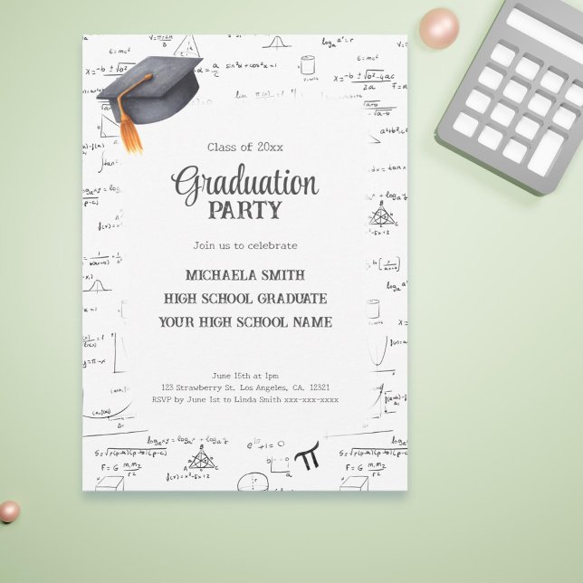 Black and White High School Math Graduation Invitation (Black and White High School Math Graduation Invitation)