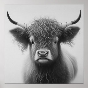 Black and White Highland Cow Poster