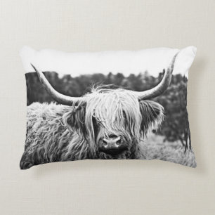Black and White Highland Longhorn Cow Decorative Cushion
