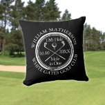 Black And White Hole in One Personalised Cushion<br><div class="desc">Featuring an aged stamp effect classic retro design. Personalise the name,  location hole number and date to create a great keepsake to celebrate that fantastic hole in one. Designed by Thisisnotme©</div>
