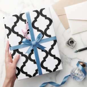 Black and White Holiday Moroccan Quatrefoil Wrapping Paper