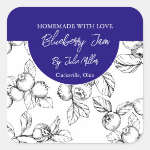 Black and White Homemade Blueberry Jam Label