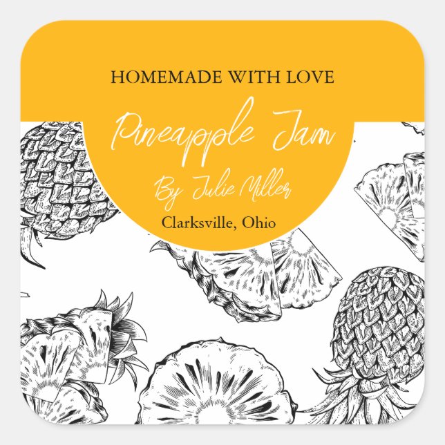 Black and White Homemade Pineapple Jam Label (Front)