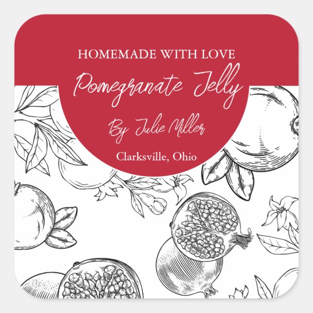 Black and White Homemade Pomegranate Jelly Label (Front)
