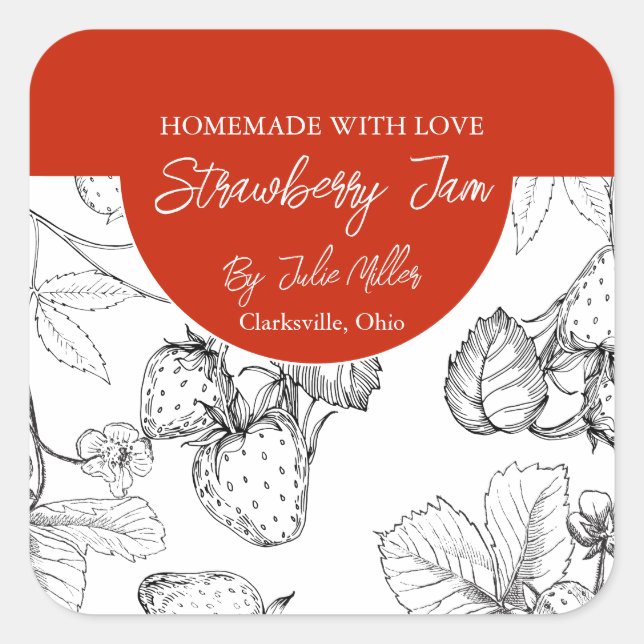 Black and White Homemade Strawberry Jam Label (Front)