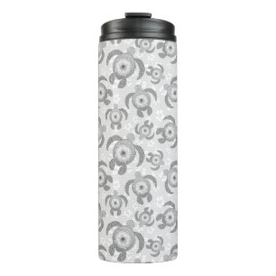 Black and White Honu Sea Turtles Hibiscus Flowers Thermal Tumbler
