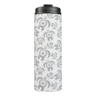 Black and White Honu Sea Turtles Hibiscus Flowers Thermal Tumbler
