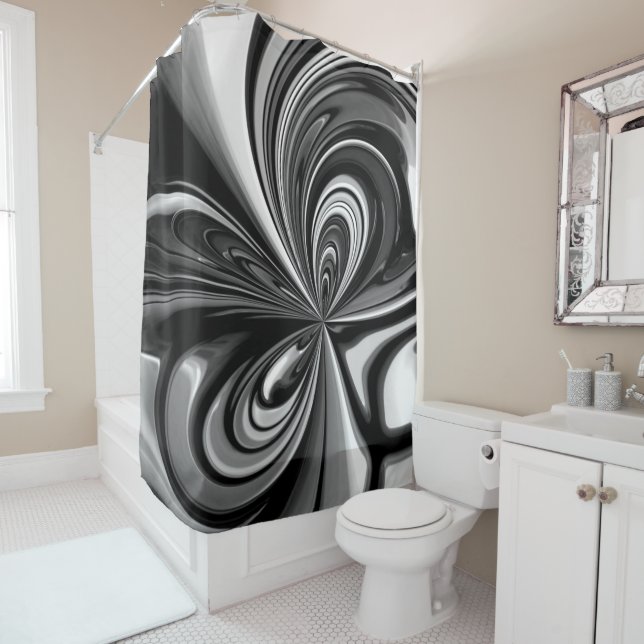 Black and White Horizon Shower Curtain (In Situ)