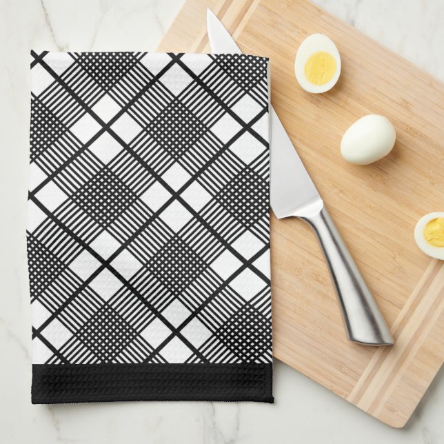 Black and White Horizontal Plaid Pattern Tea Towel (Quarter Fold)