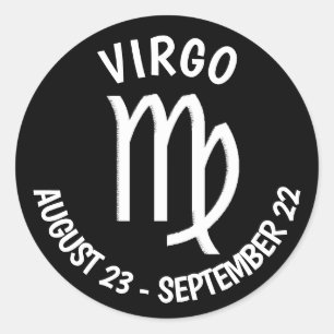 Black and White Horoscope Virgo Sign  Classic Round Sticker