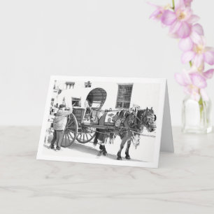 Black and White Horse and Vintage Cart Portrait Card