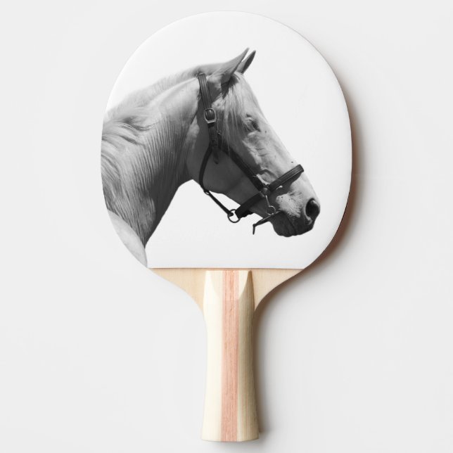 Black and white horse animal photo ping pong paddle (Front)