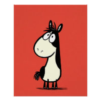 black and white horse - cartoon comic doodle style