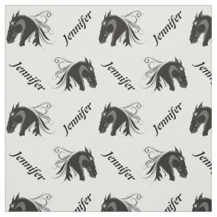 Black and white horse head and name personalised fabric