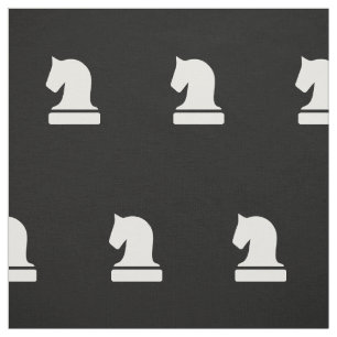 Black and white horse knight chess piece pattern fabric