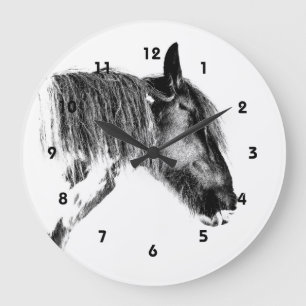 Black and white horse large clock