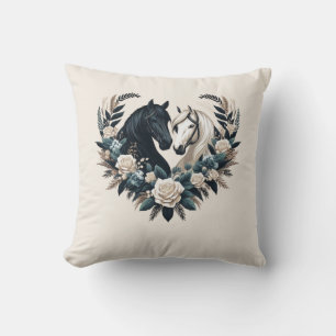 Black and White Horses in Love- Country Western Cushion