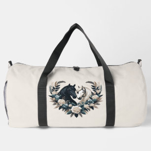 Black and White Horses in Love Duffle Bag