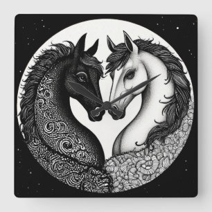 Black and white Horses Square Wall Clock