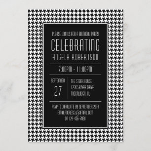 Black and White Houndstooth Birthday Invitation
