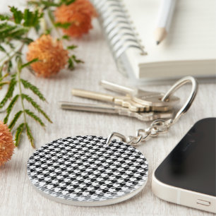 Black and White Houndstooth by Shirley Taylor Key Ring