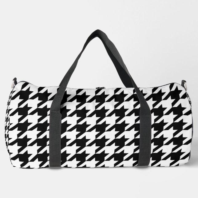 Black and White Houndstooth Check Duffle Bag (Front)