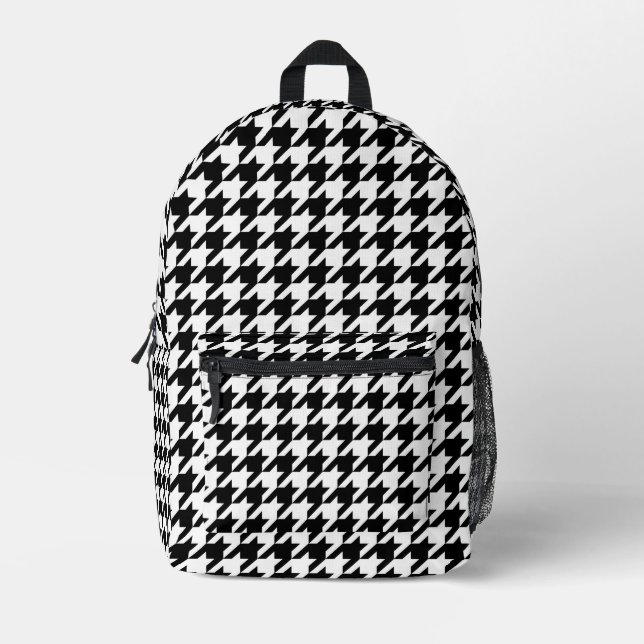 Black and White Houndstooth Check Printed Backpack (Front)