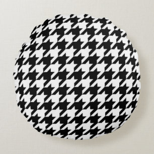 Black and White Houndstooth Check Round Cushion