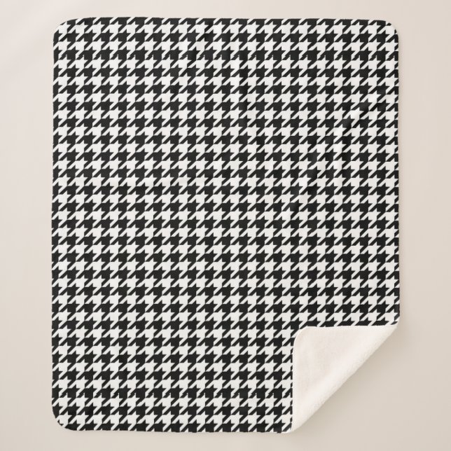 Black and White Houndstooth Check Sherpa Blanket (Front)