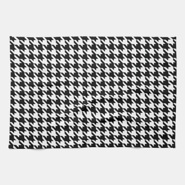 Black and White Houndstooth Check Tea Towel (Horizontal)