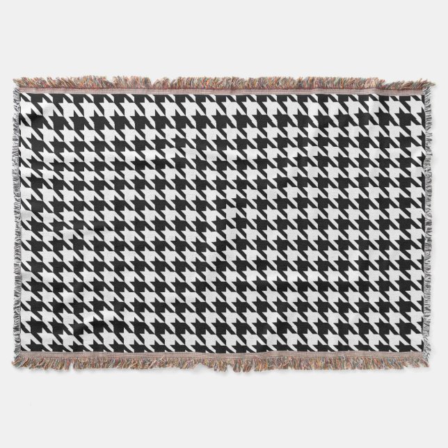 Black and White Houndstooth Check Throw Blanket (Front)
