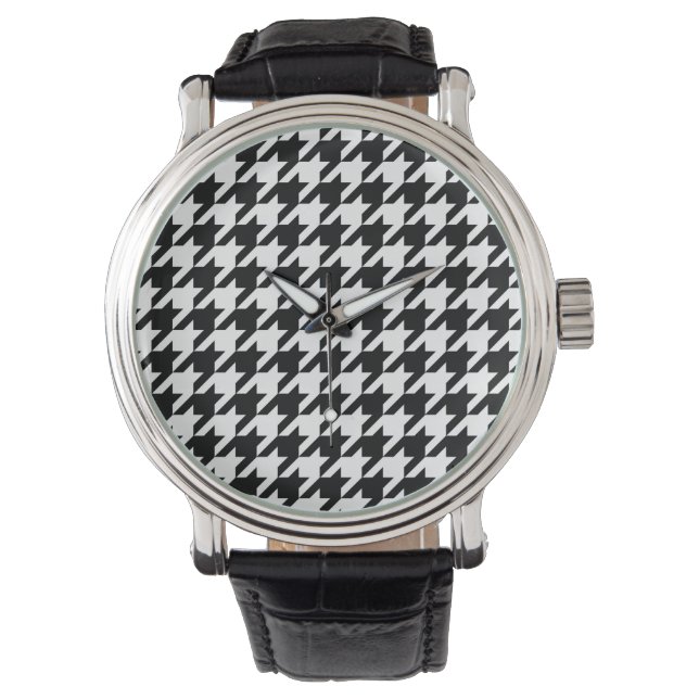 Black and White Houndstooth Check Watch (Front)