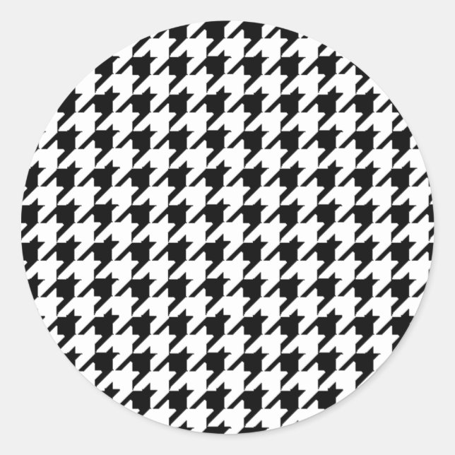 Black and White Houndstooth Classic Round Sticker (Front)