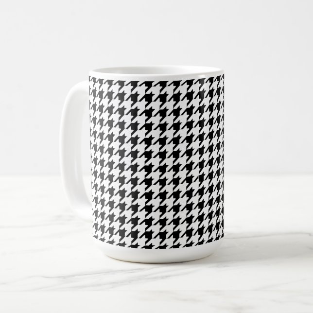 Black and White Houndstooth Coffee Mug (Front Left)