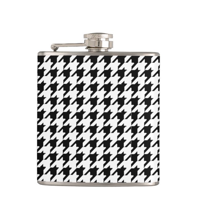Black and White Houndstooth Hip Flask (Front)