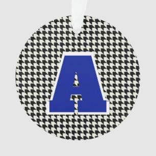 Black and white houndstooth monogram ornament