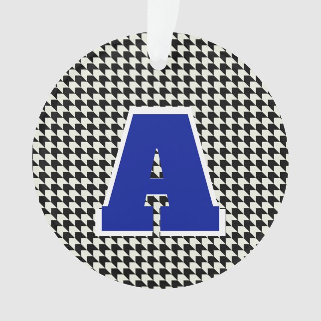 Black and white houndstooth monogram ornament (Front)