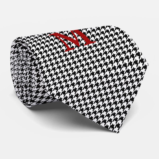 Black and White Houndstooth Monogrammed Tie (Rolled)
