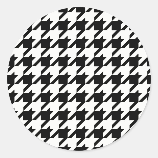 Black and White Houndstooth Pattern Classic Round Sticker (Front)