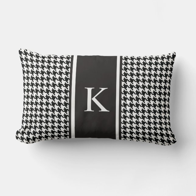 Black and White Houndstooth Pattern Lumbar Cushion (Front)