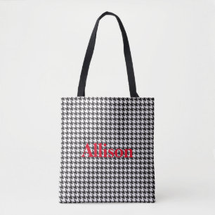 Black and White Houndstooth Pattern Personalised Tote Bag