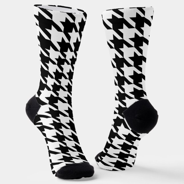 Black and white Houndstooth pattern Socks (Angled)