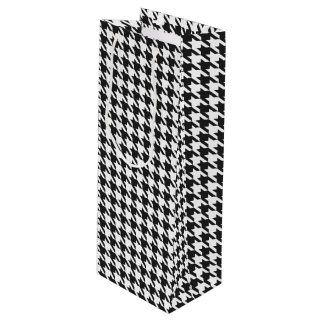 Black and White Houndstooth Pattern Wine Gift Bag (Front Angled)