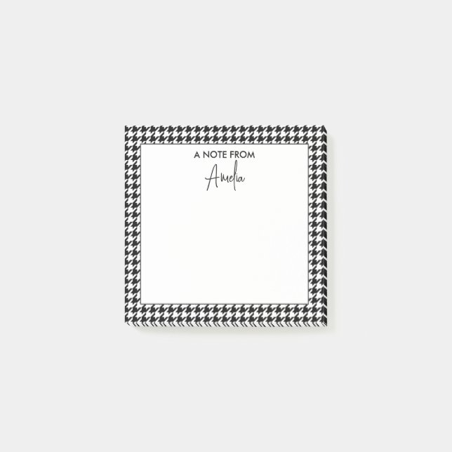 Black and White Houndstooth Personalised Name Post-it Notes (Front)