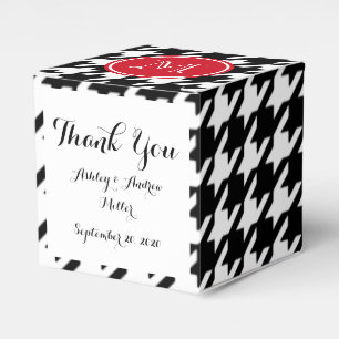 Black and White Houndstooth Red Monogram Favour Box