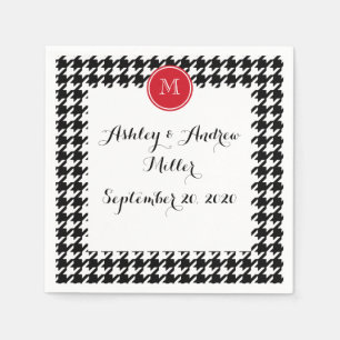 Black and White Houndstooth Red Monogram Napkin